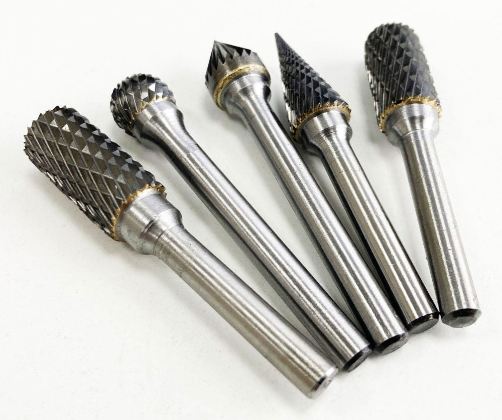 ROTARY RASP TUNGSTEN CARBIDE DOUBLE DIAMOND CUT SET 5 PIECE 6mm SHANK - TOOLZONE KDPHB103