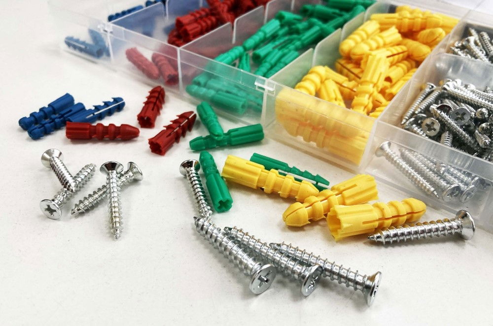 WALL PLUG AND SCREW ASSORTMENT 285pc IN STORAGE BOX - TOOLZONE KDPHW206