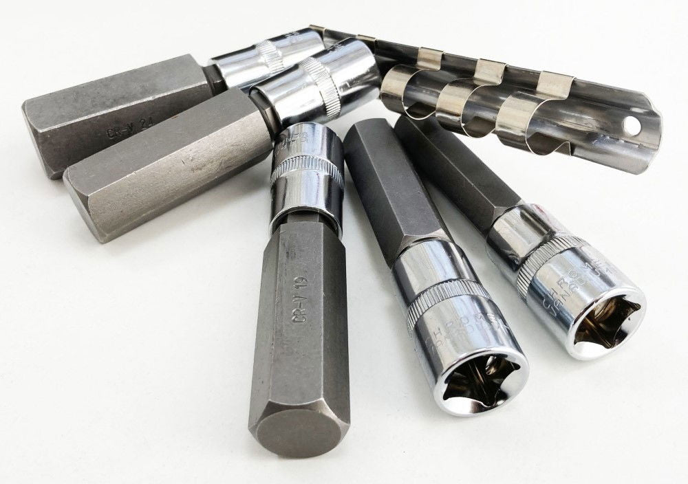 HEX BIT SET EXTRA LONG 1/2 DRIVE 5pc H14-H24 100mm CHROME VANADIUM - TOOLZONE KDPHX015