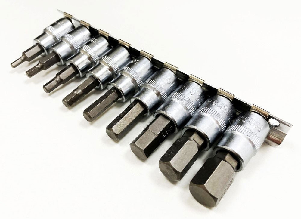 HEX KEY SET AF 3/8 DRIVE 9pc ON RAIL CHROME VANADIUM - TOOLZONE KDPHX054