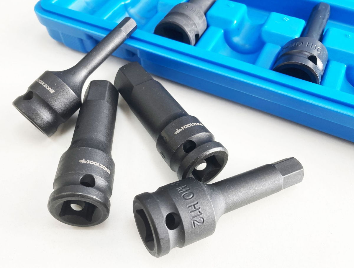 IMPACT HEX BIT SET METRIC 1/2 DRIVE 8pc 5-19mm CHROME MOLYBDENUM - TOOLZONE KDPHX057