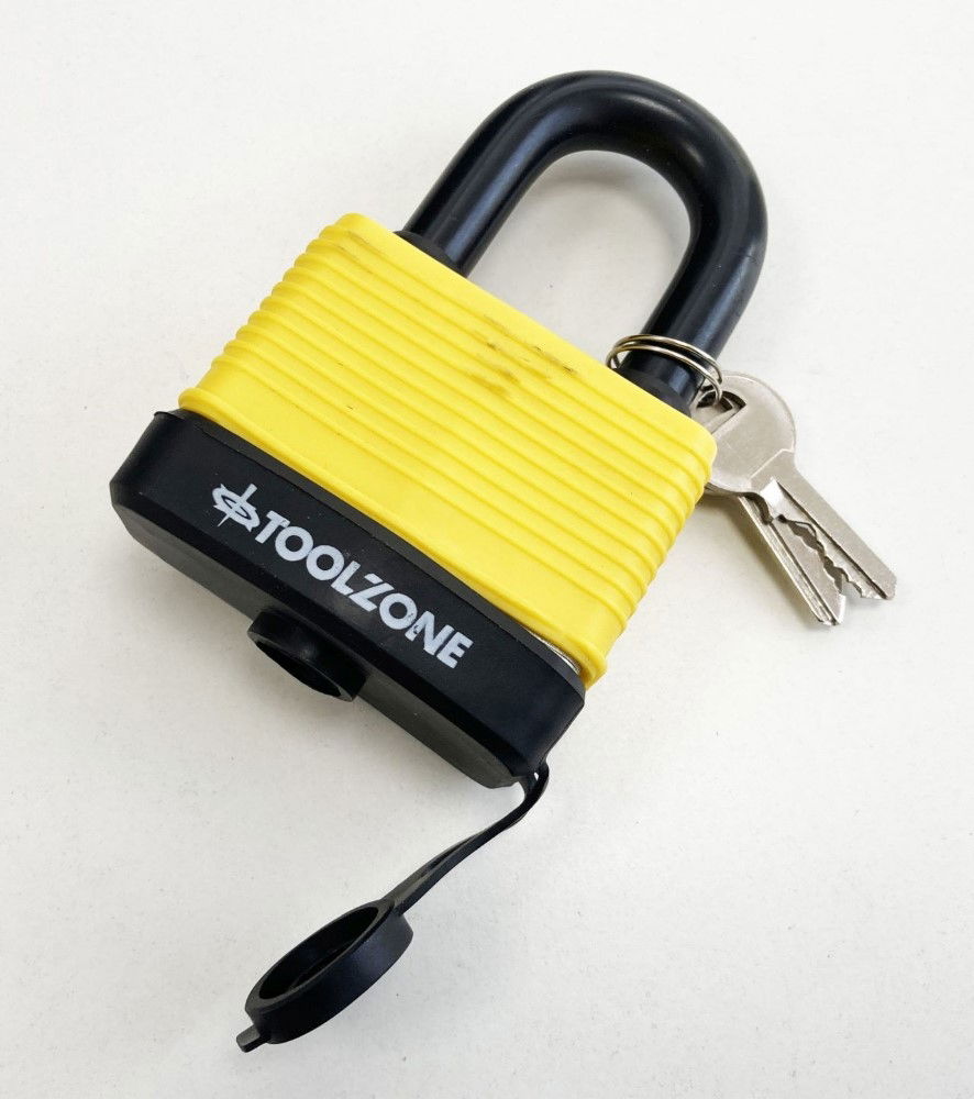 PADLOCK LAMINATED WEATHERPROOF 65mm SHACKLE 8mm WITH 3 KEYS - TOOLZONE KDPLK007