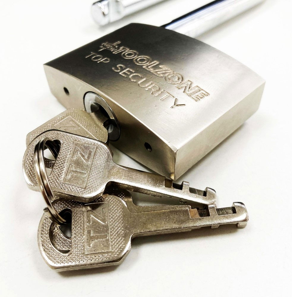 PADLOCK LONG SECURITY 60mm SOLID STEEL WITH 4 KEYS - TOOLZONE KDPLK024