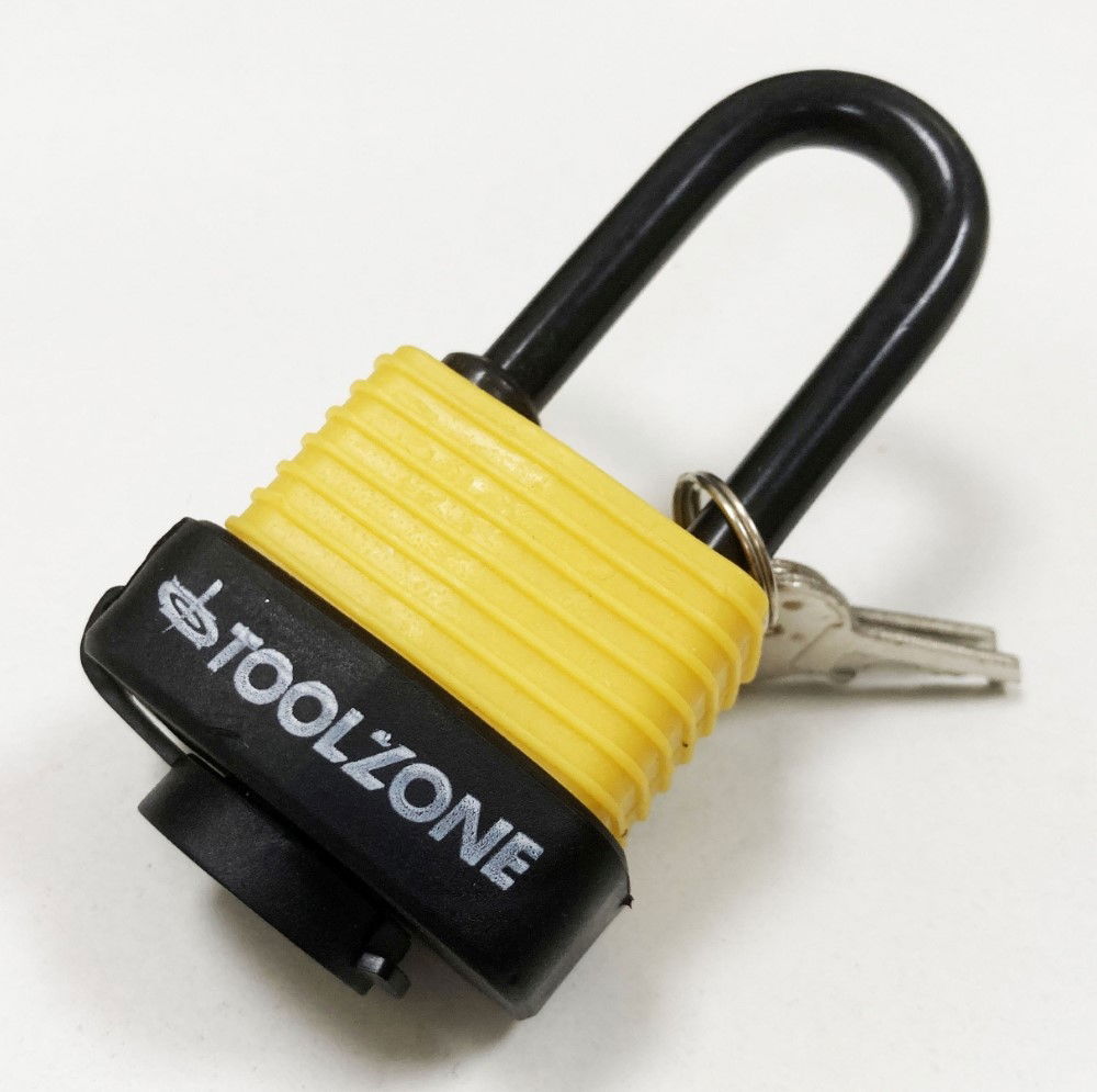 PADLOCK WATERPROOF 40mm LONG SHACKLE 6mm DIAMETER 57mm LENGTH WITH 2 KEYS - TOOLZONE KDPLK096