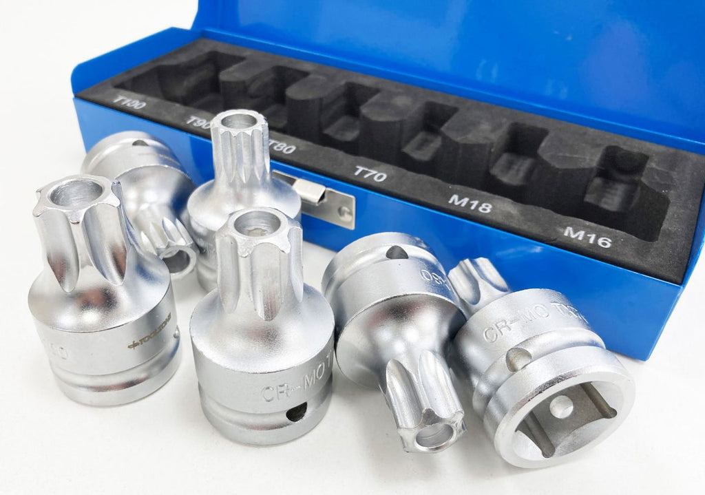 SPLINE AND STAR BIT SET 6PC 3/4 DRIVE T70-T100 M16 M18 - TOOLZONE KDPSD069