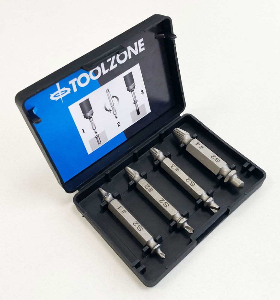 DOUBLE ENDED SCREW EXTRACTOR SET 4PC 1/4 HEX 3-12mm - TOOLZONE KDPSD093