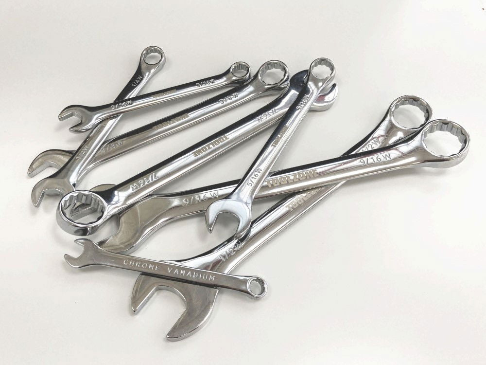 COMBINATION SPANNER SET 8PC WHITWORTH CHROME VANADIUM POLISHED - TOOLZONE KDPSP021