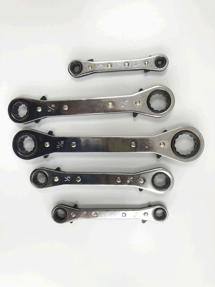 FLAT RATCHET RING SPANNER SET 5PC AF CHROME PLATED - TOOLZONE KDPSP030