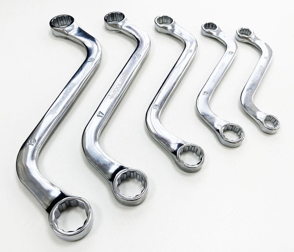 S-SHAPED RING SPANNER SET 5PC 10x11mm TO 18x19mm CHROME VANADIUM POLISHED - TOOLZONE KDPSP035