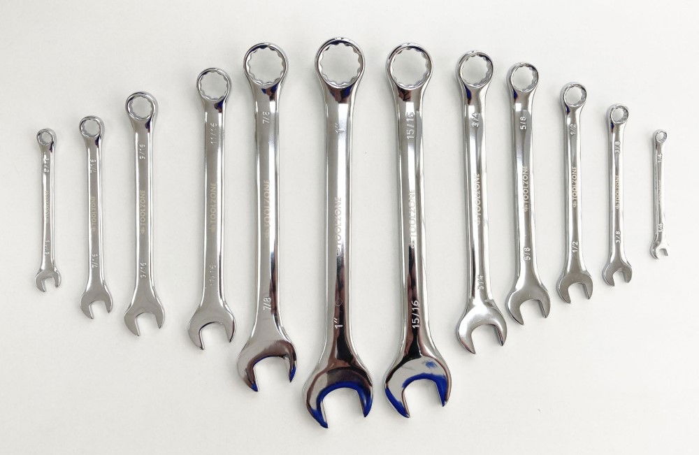 COMBINATION SPANNER SET 12pc AF CHROME VANADIUM SATIN FINISH - TOOLZONE KDPSP126