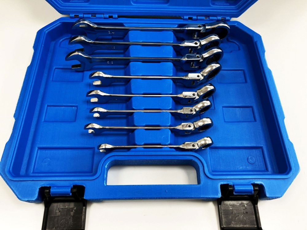 FLEXI RATCHET SPANNER SET 8pc AF CHROME VANADIUM POLISHED FINISH WITH CASE - TOOLZONE KDPSP153