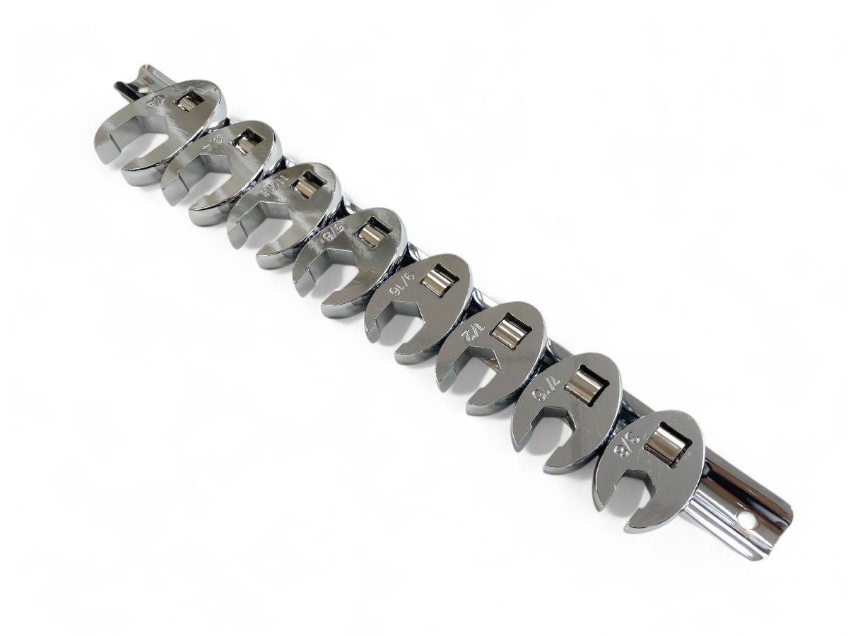 CROWSFOOT SPANNER SET 8pc IMPERIAL 3/8-7/8 CHROME VANADIUM ON RAIL - TOOLZONE KDPSP175