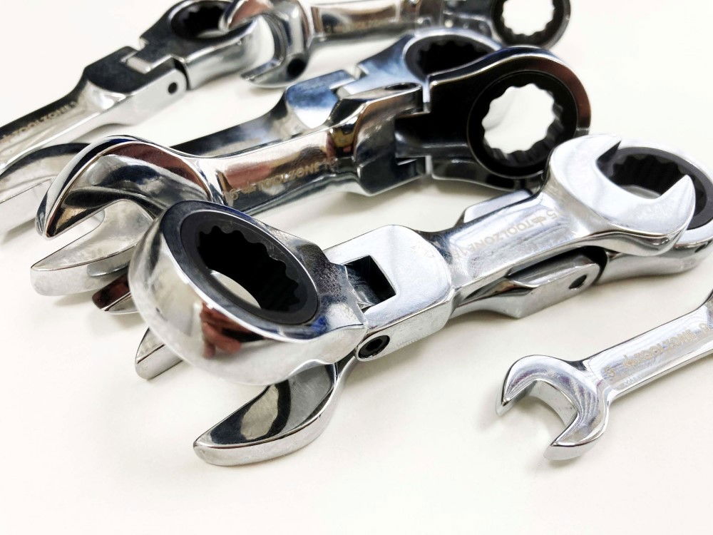 FLEXI STUBBY RATCHET COMBINATION SPANNER SET 12pc 8-19mm 72 TEETH CRV - TOOLZONE KDPSP179
