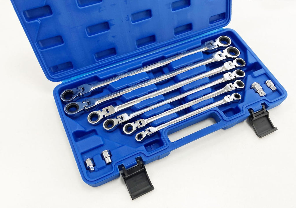 FLEXI RATCHET SPANNER SET 10pc 8-19mm DROP FORGED MIRROR POLISH - TOOLZONE KDPSP198