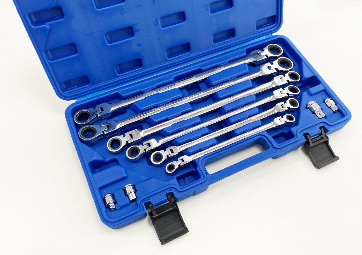 FLEXI RATCHET SPANNER SET 10pc 8-19mm DROP FORGED MIRROR POLISH - TOOLZONE KDPSP198