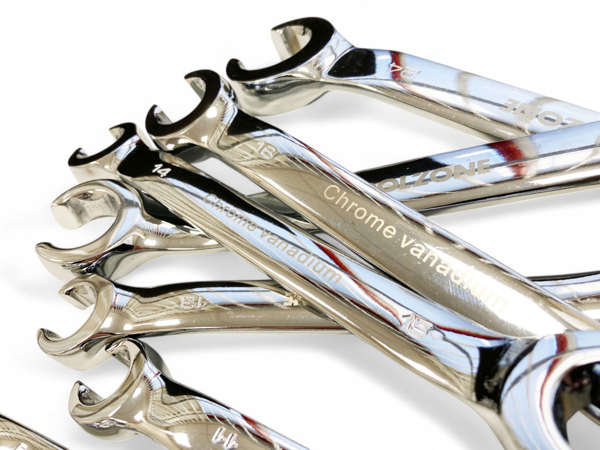 FLARE NUT WRENCH SET 7pc 8-24mm DROP FORGED MIRROR POLISH - TOOLZONE KDPSP199