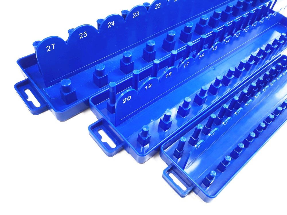 SOCKET HOLDER SET 3pc ABS PLASTIC 1/4 3/8 1/2 DRIVE METRIC MARKED - TOOLZONE KDPSS013