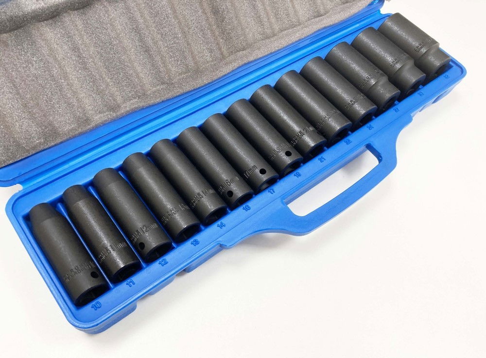 IMPACT SOCKET SET 1/2 DRIVE DEEP 14 PIECES 10-32mm - TOOLZONE KDPSS127