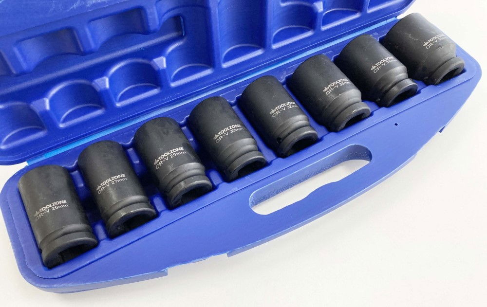IMPACT SOCKET SET 3/4 DRIVE DEEP 8 PIECES 26-38mm - TOOLZONE KDPSS130