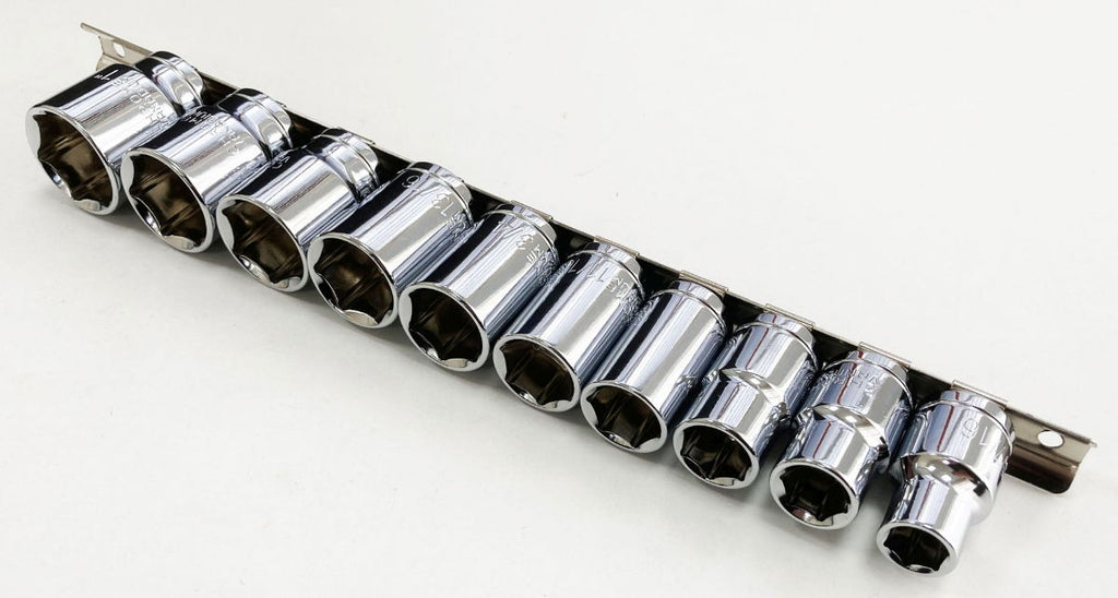 SOCKET SET SHALLOW 1/2 DRIVE AF 10 PIECES CRV POLISHED - TOOLZONE KDPSS208
