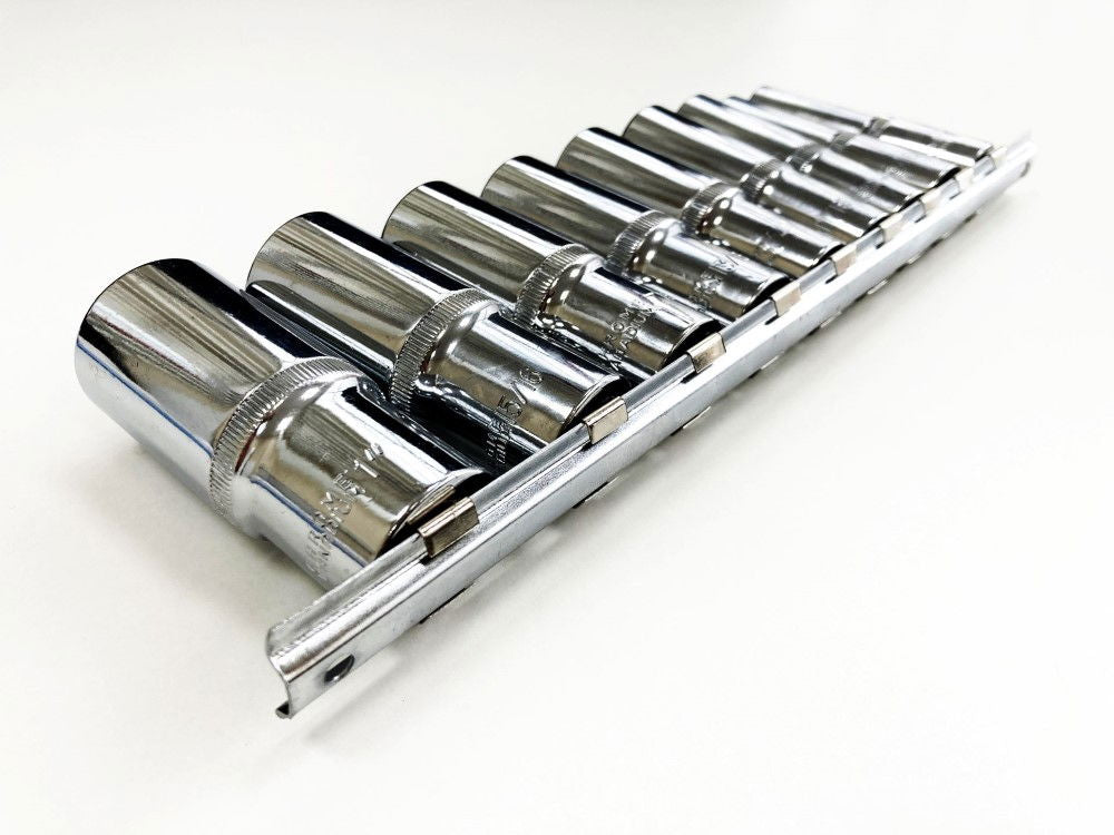 SOCKET SET DEEP 1/2 DRIVE AF 10 PIECES CRV POLISHED - TOOLZONE KDPSS219