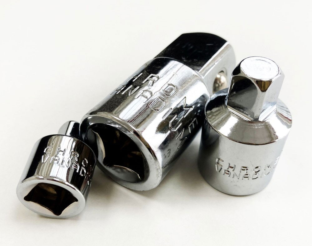 ADAPTOR SET 3 PIECES CRV POLISHED 3/8F TO 1/4M, 1/2 TO 3/8M, 1/2F TO 3/4M - TOOLZONE KDPSS220