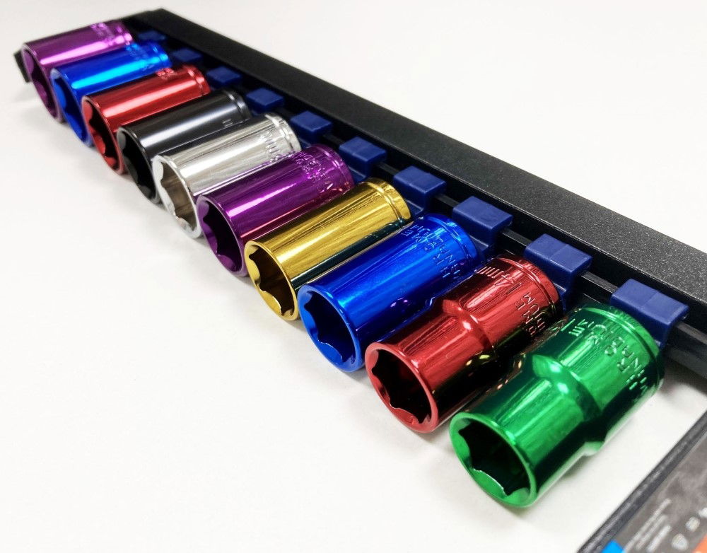SOCKET SET 10 PIECES 1/2 DRIVE MM CRV COLOUR CODED 13mm-24mm - TOOLZONE KDPSS313