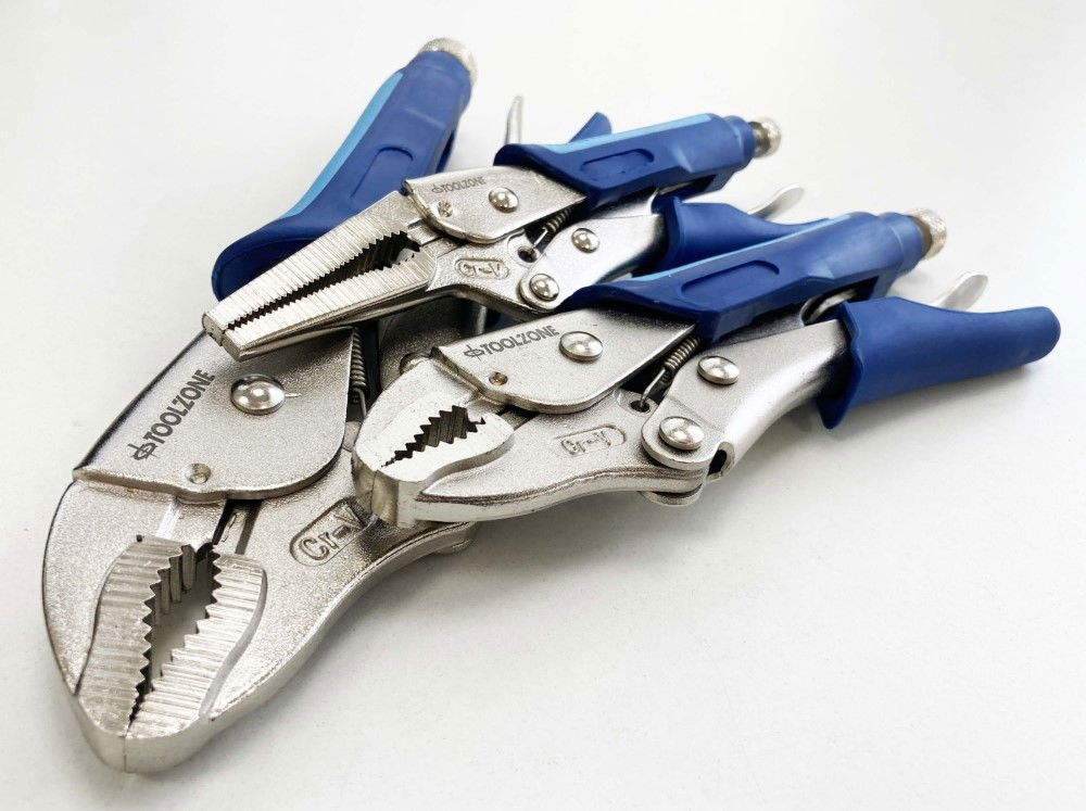 LOCKING PLIER SET 3 PIECE CRV SOFTGRIP 7 10 CURVED JAW 6.5 LONG NOSE - TOOLZONE KDPWR174