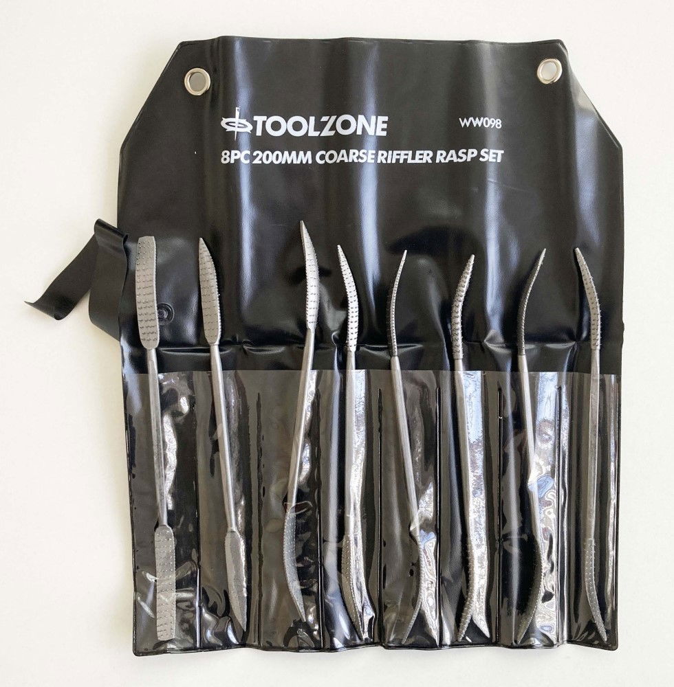 RIFFLER WOOD RASP SET 8PC 8 DOUBLE ENDED VARIOUS SHAPES WITH POUCH - TOOLZONE KDPWW098