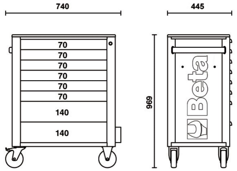 Mobile Roller Cab 8 Drawers Anti-Tilt System Reinforced Worktop 800kg Capacity - Beta Tools RSC24A/8-O