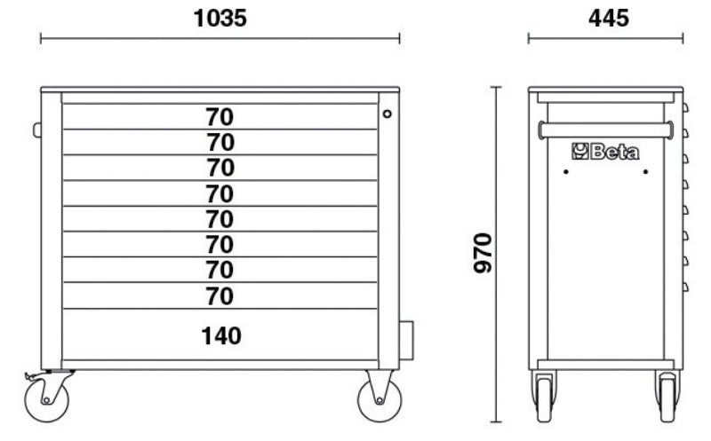 Mobile Roller Cab 9 Drawers Anti-Tilt System Long Model 1000kg Capacity - Beta Tools RSC24AXL/9-A