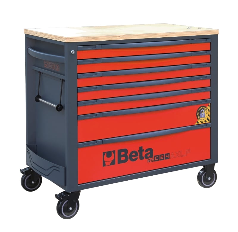 Mobile Roller Cab 7 Drawers Wood Worktop Anti-Tilt System Long Model 1100kg Capacity - Beta Tools RSC24AXLP/7-O