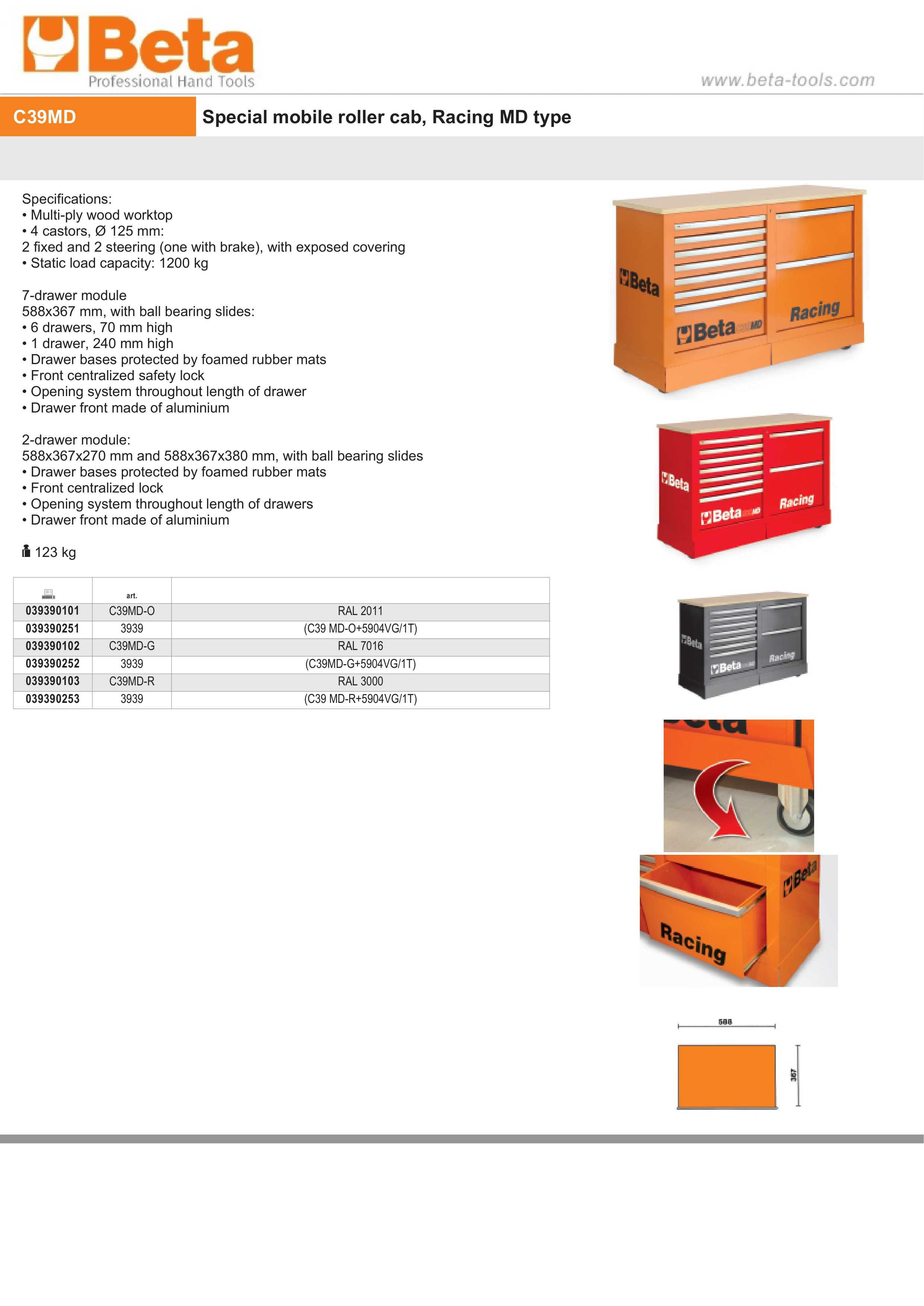 Special Mobile Roller Cabinet Racing MD Type with 7-Drawer and 2-Drawer Modules - Beta Tools C39MD-R