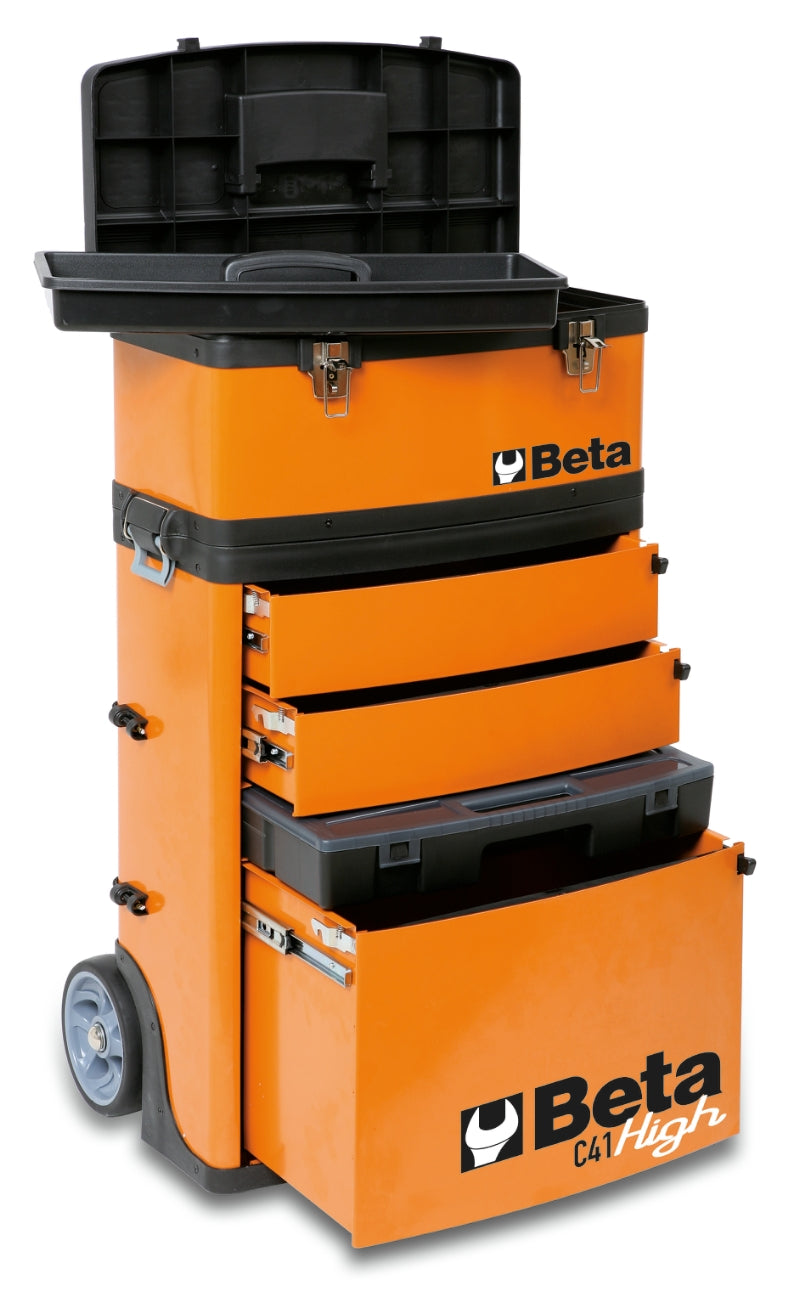 Two-Module Tool Trolley with Detachable Tool Box, Drawers, and Pull-Out Case - Beta Tools C41H-O