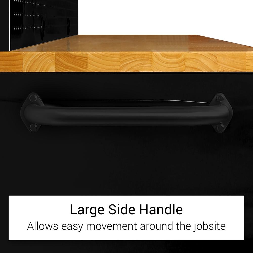72 Matte Black Steel 15 Drawer Tool Chest with Solid Wooden Top, 3 Upper Cabinets and Peg Board