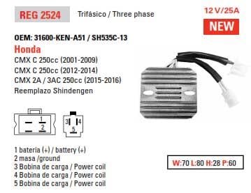 REGULATOR 31600-KEN-A51 / SH535C-13, DZE 02524-04 HONDA 12V/25A