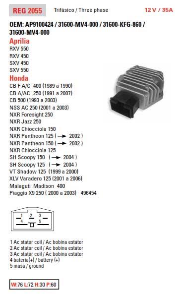 REGULATOR MOSFET 31600-MV4-000, -010, 31600-KY2-702 31600-KY2-703, ESP2344 HONDA ROAD, 83-94611