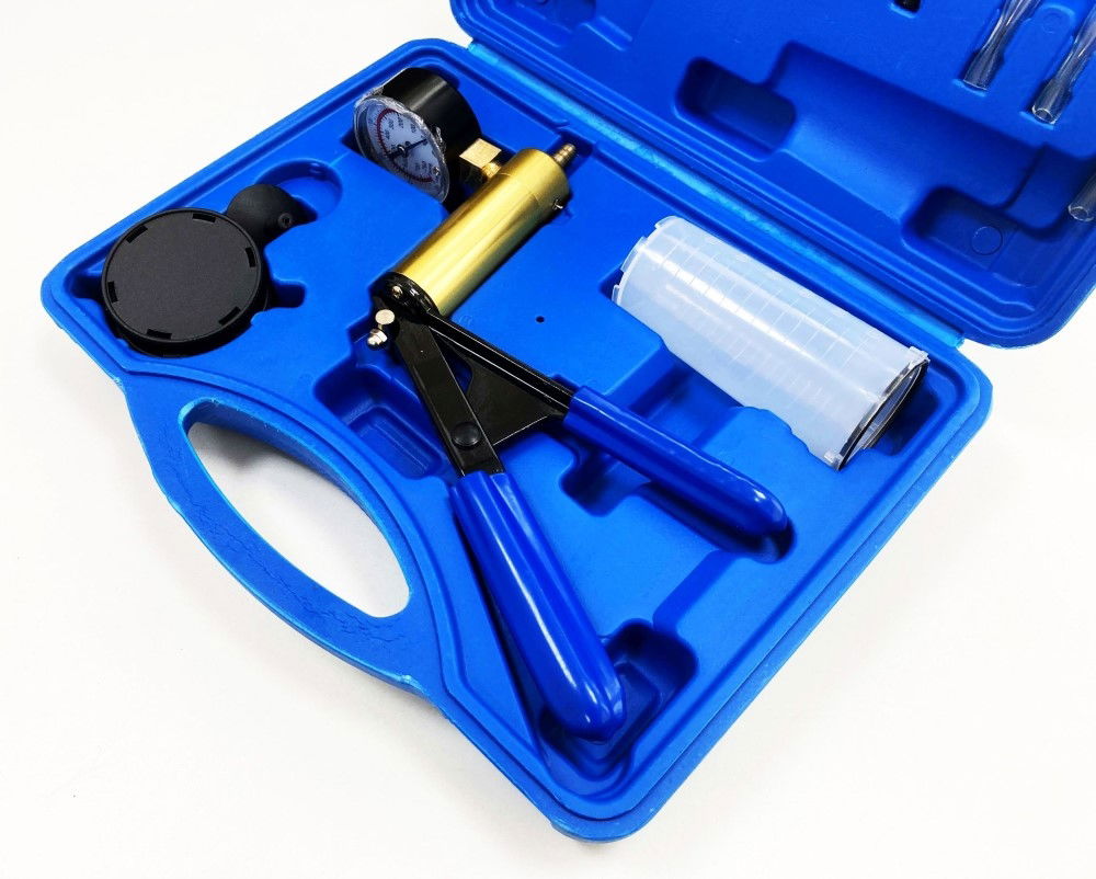 HAND HELD VACUUM PUMP SET 16pc WITH PRESSURE GAUGE 0-30inhg 0-760mmhg - TOOLZONE KDPAU010