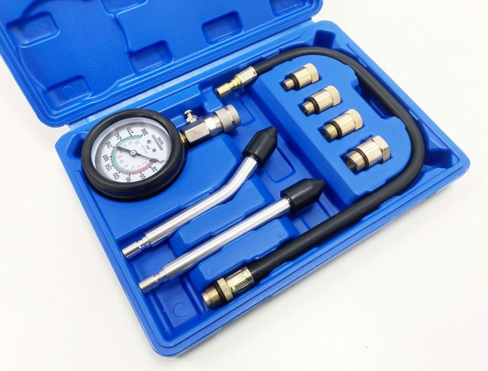 PETROL COMPRESSION TEST KIT 8pc 63mm GAUGE UP TO 300 psi - TOOLZONE KDPAU343
