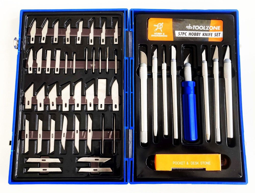 PRECISION HOBBY KNIFE SET 51 PIECE ALUMINIUM AND PLASTIC HANDLES 13 BLADES - TOOLZONE KDPHB245