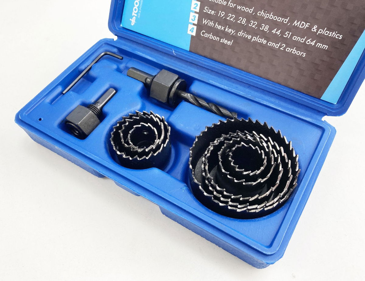 HOLE SAW SET 11pc CARBON STEEL SIZES 19-64mm - TOOLZONE KDPHS032