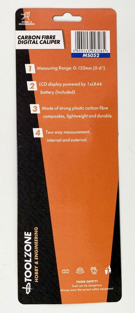 DIGITAL VERNIER CARBON FIBRE 0-150mm 0-6 - TOOLZONE KDPMS052