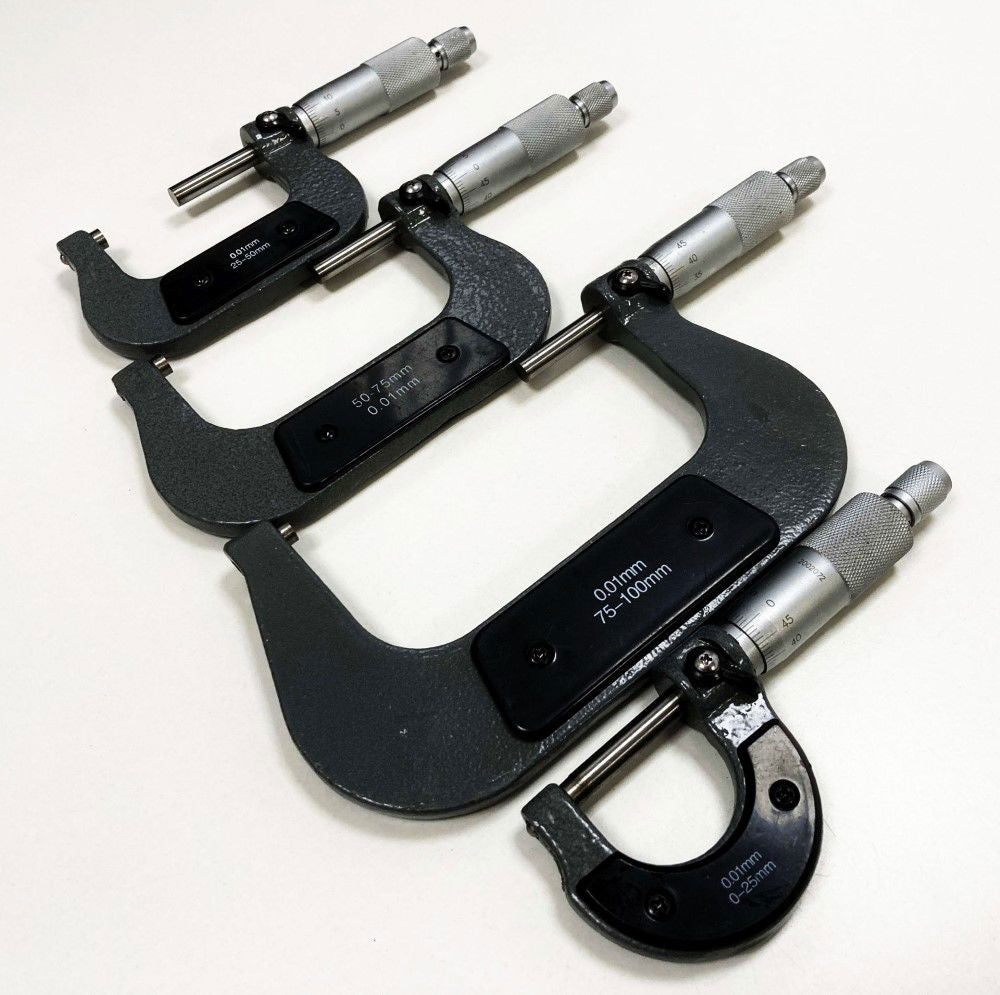 MICROMETER SET 4PC 0-100mm 0.01mm GRADUATIONS - TOOLZONE KDPMS057