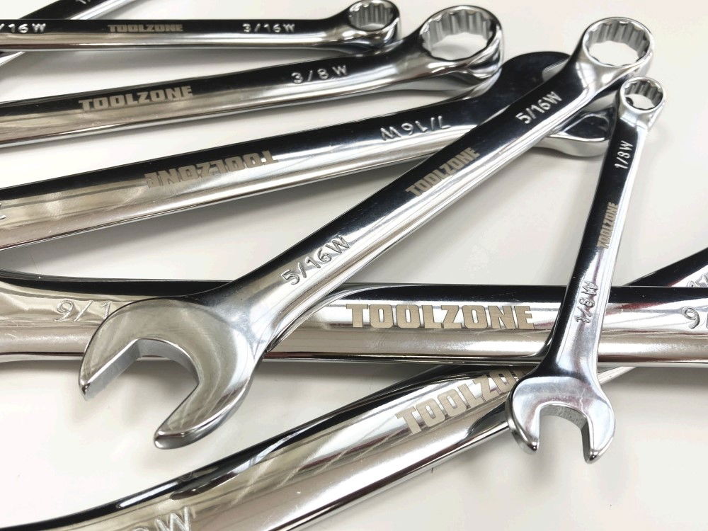 COMBINATION SPANNER SET 8PC WHITWORTH CHROME VANADIUM POLISHED - TOOLZONE KDPSP021