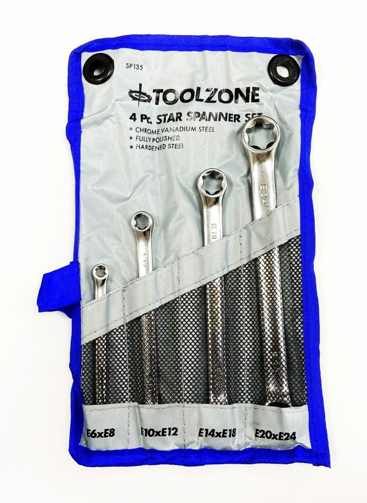 DOUBLE END RING SPANNER SET 4pc STAR CHROME VANADIUM FULLY POLISHED - TOOLZONE KDPSP135