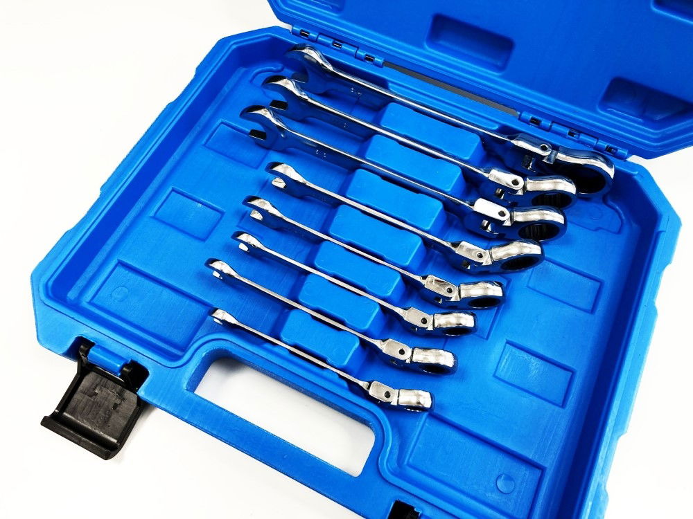 FLEXI RATCHET SPANNER SET 8pc AF CHROME VANADIUM POLISHED FINISH WITH CASE - TOOLZONE KDPSP153