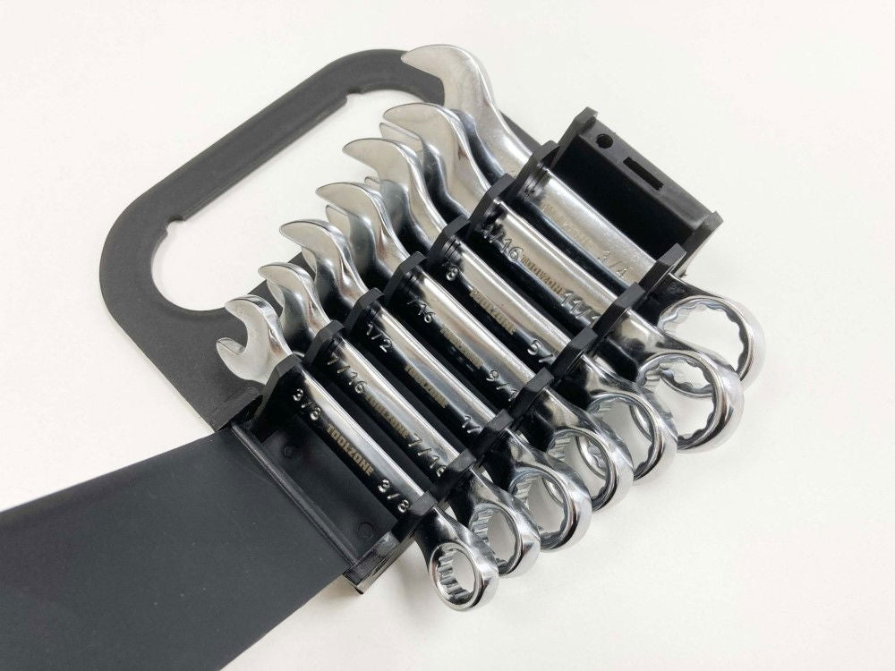 COMBINATION SPANNER SET 7pc AF STUBBY CHROME VANADIUM IN RACK - TOOLZONE KDPSP161