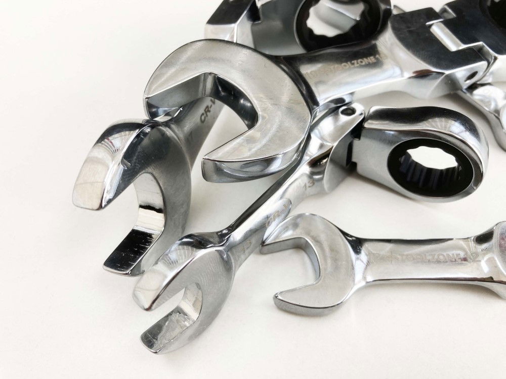 FLEXI STUBBY RATCHET SPANNER SET 5pc 10-19mm CHROME VANADIUM - TOOLZONE KDPSP164
