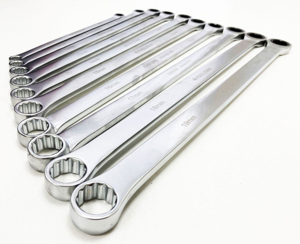 RATCHET SPANNER SET LONG 10pc 8-19mm 72 TEETH 6150CRV MIRROR POLISH - TOOLZONE KDPSP194