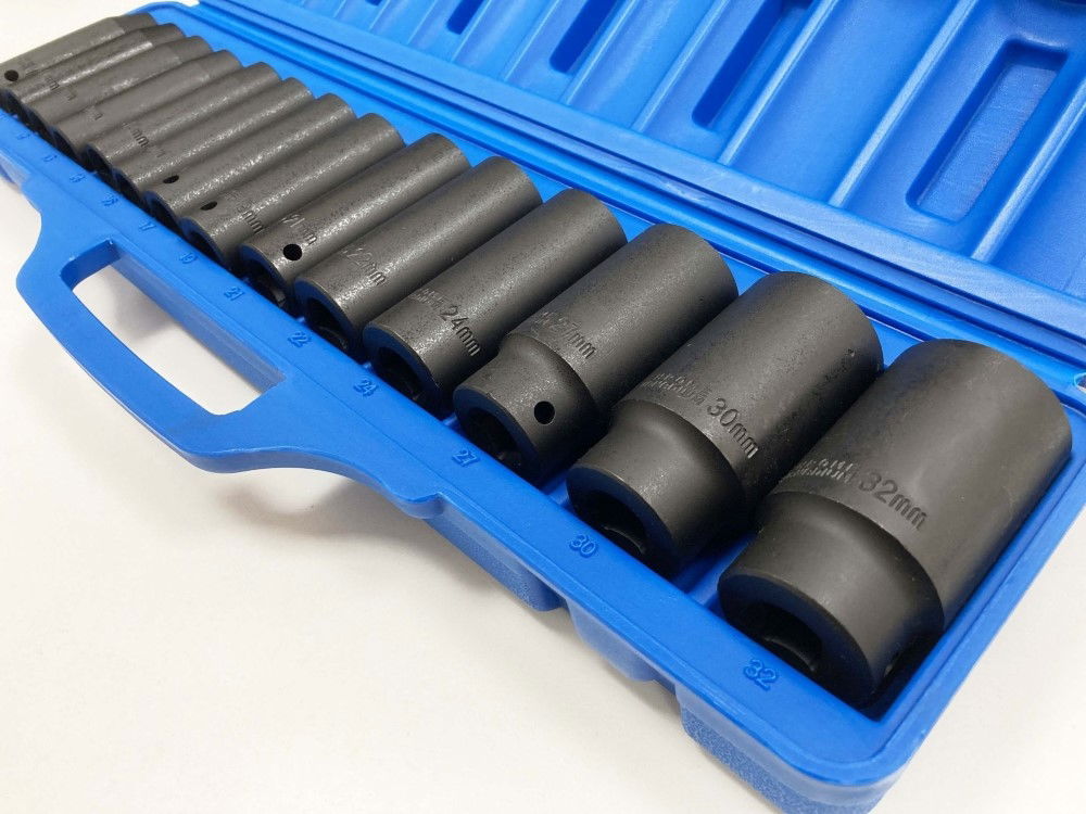 IMPACT SOCKET SET 1/2 DRIVE DEEP 14 PIECES 10-32mm - TOOLZONE KDPSS127